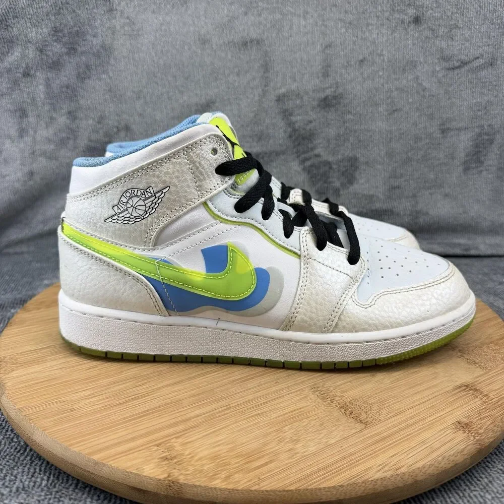 Jordan Air Jordan 1 Mid SE Shoes Boys Size 6Y White Volt Blue DV1314-017